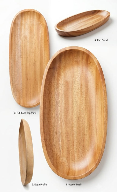 Long Oval Wooden Serving Platter, Handmade Rustic Tray - Mahogany