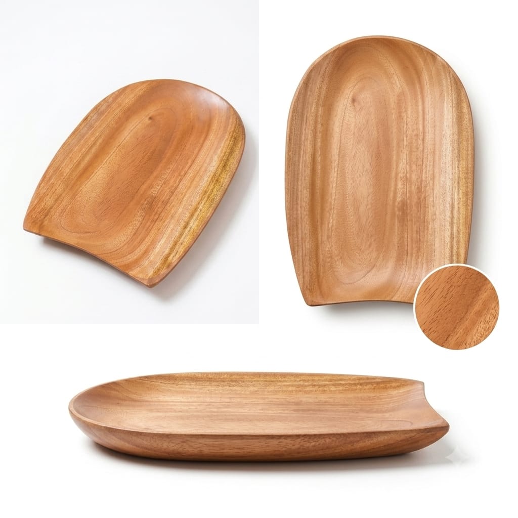 Handcrafted Organic Shape Wooden Serving Plate, Unique Grain Rustic Platter - Mahogany