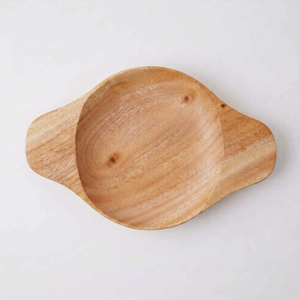 Deep Round Wooden Bowl, Winged Handle Snack Bowl - Mahogany
