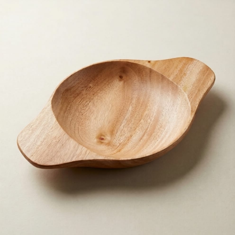 Deep Round Wooden Bowl, Winged Handle Snack Bowl - Mahogany