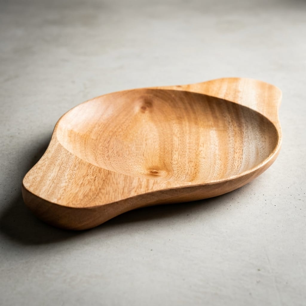 Deep Round Wooden Bowl, Winged Handle Snack Bowl - Mahogany