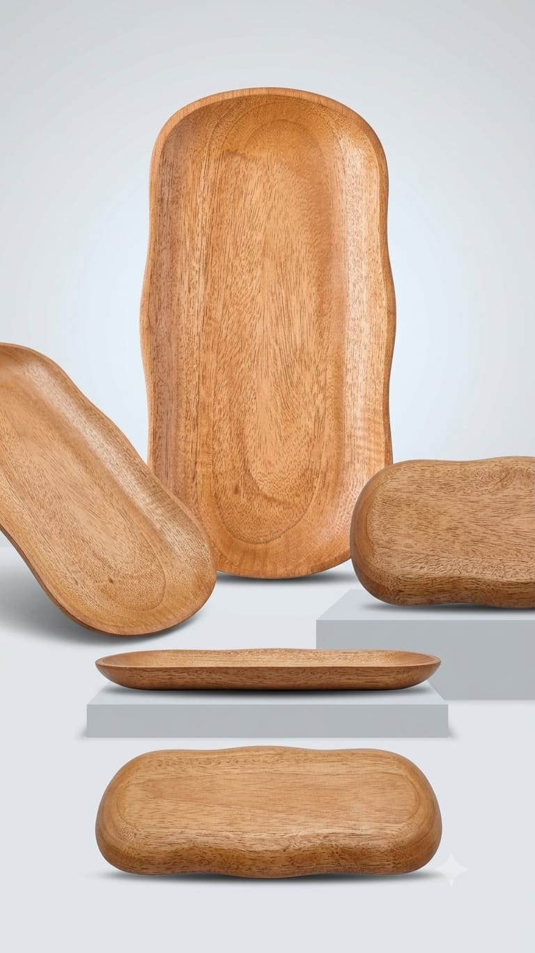 Organic Freeform Wooden Platter - Unique Organic Shape Snack Tray