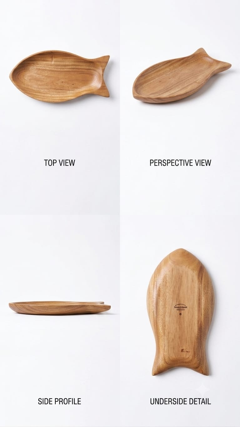 Wooden Fish Shape Tray - Unique Novelty Serving Platter