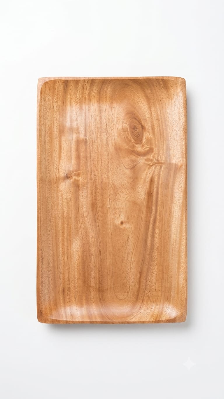Premium Wood Serving Tray - Rectangular Shallow Lip Platter