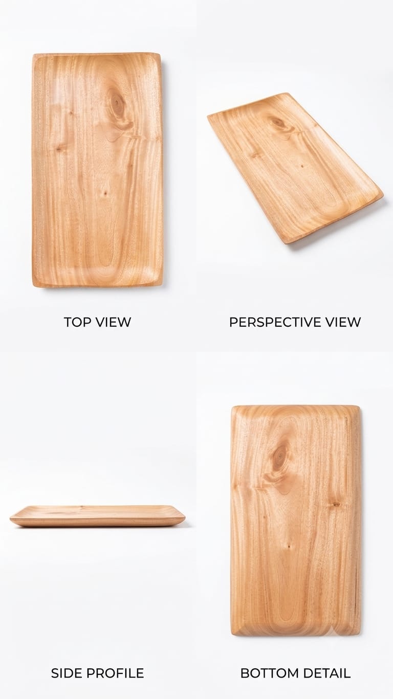Premium Wood Serving Tray - Rectangular Shallow Lip Platter