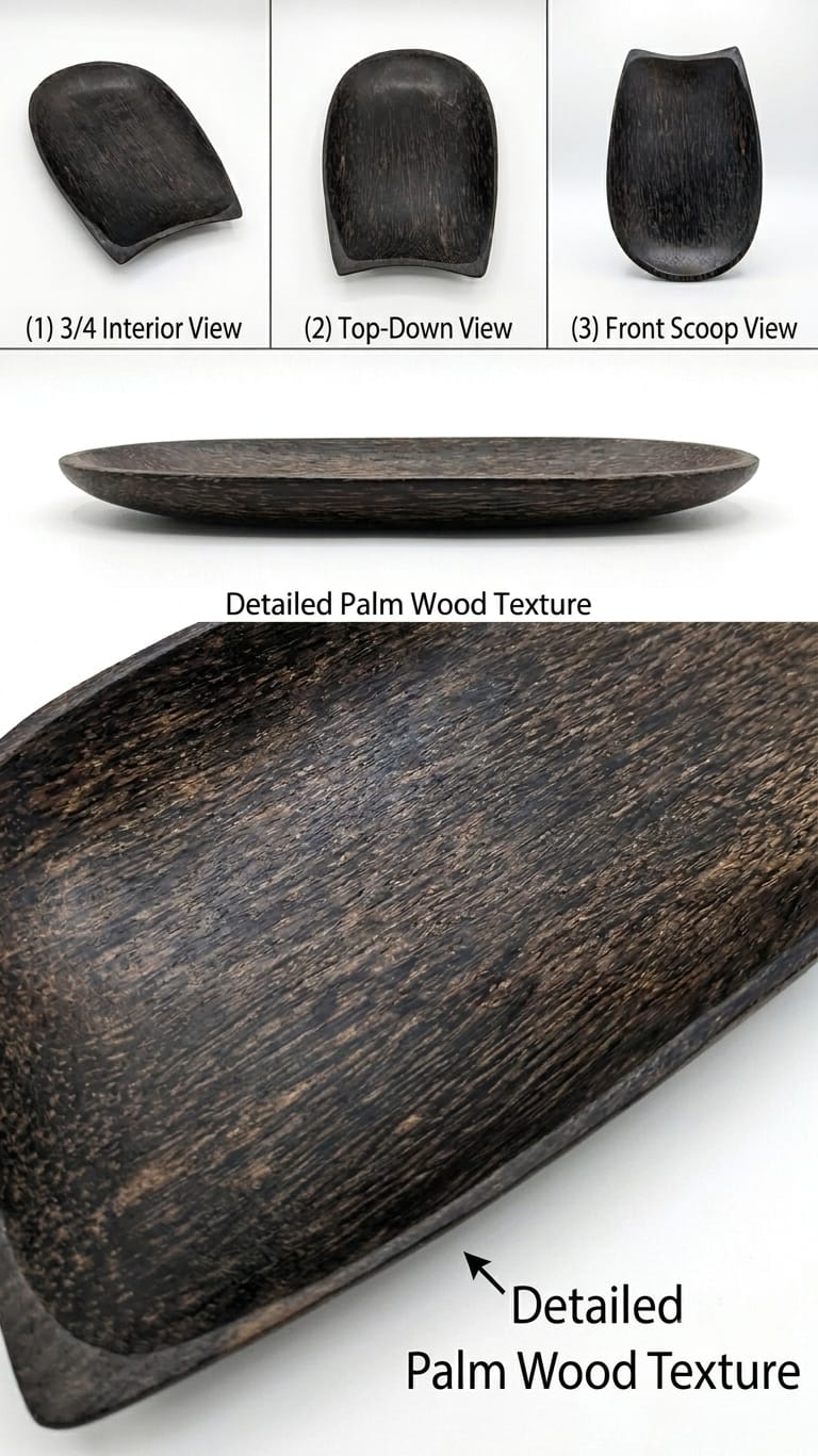 Handcrafted Palm Wood Curved Serving Bowl - Organic Scoop Dish