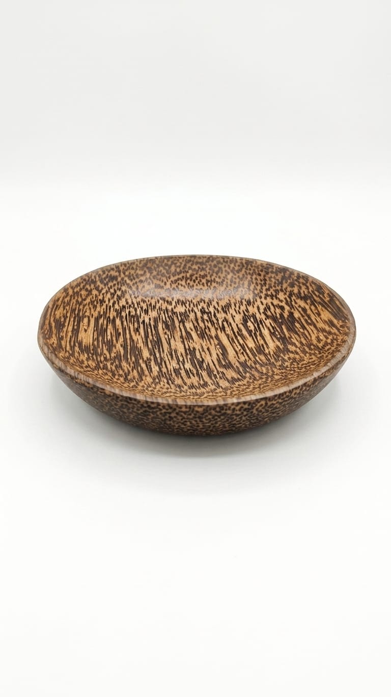 Handcrafted Palm Wood Round Serving Bowl - Leopard Grain Pattern