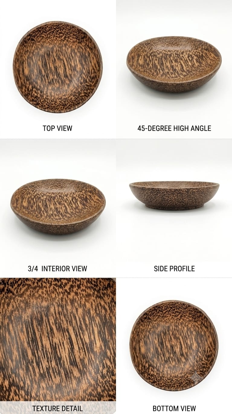 Handcrafted Palm Wood Round Serving Bowl - Leopard Grain Pattern