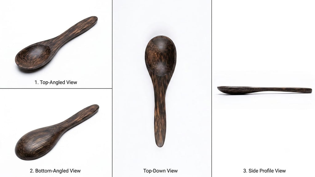 Handcrafted Palm Wood Cooking Spoon - Dark Grain Ladle