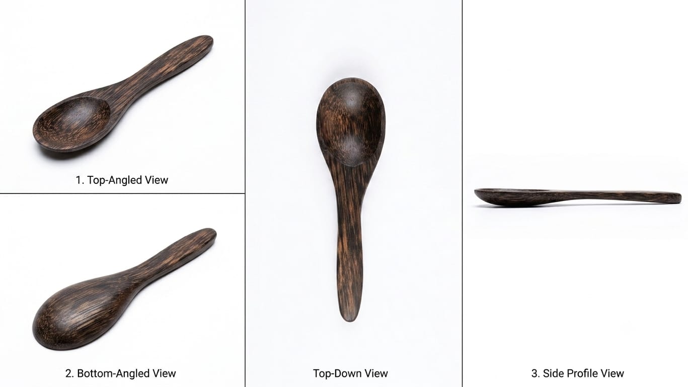 Handcrafted Palm Wood Cooking Spoon - Dark Grain Ladle