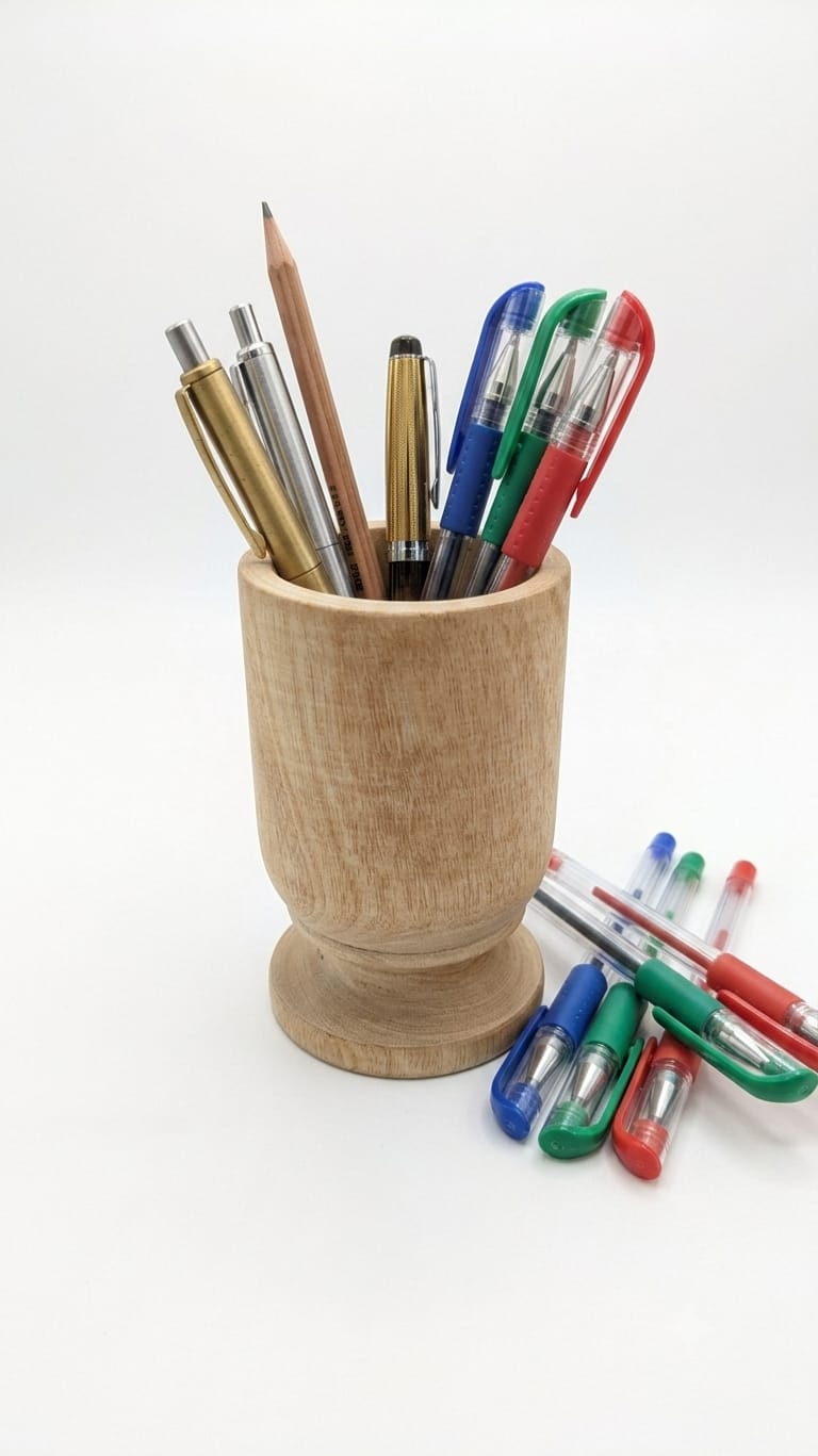 Handcrafted Wooden Pen Holder - Elegant Desk Organizer