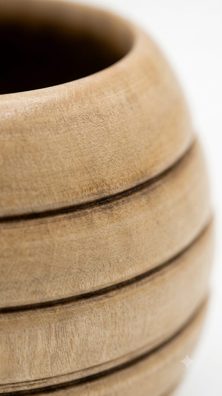 Handcrafted Grooved Spherical Wooden Bowl