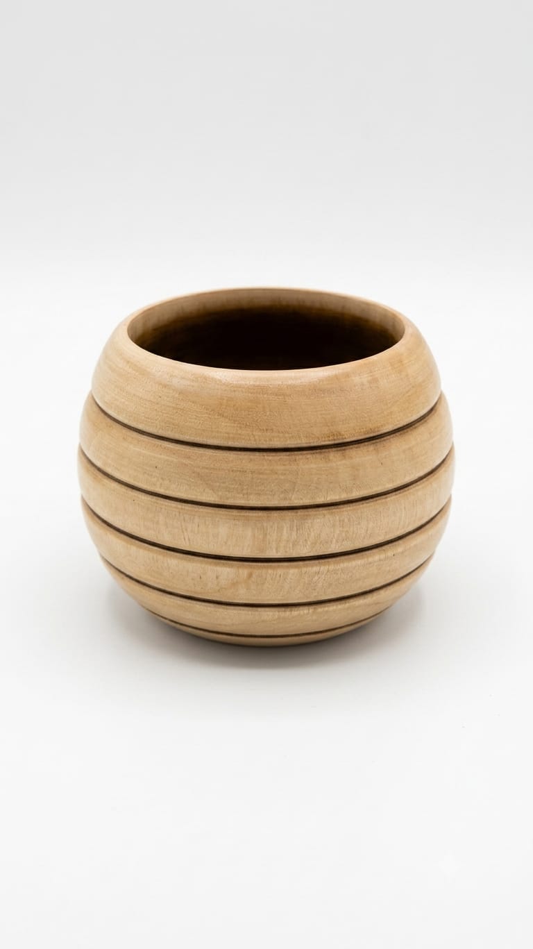 Handcrafted Grooved Spherical Wooden Bowl