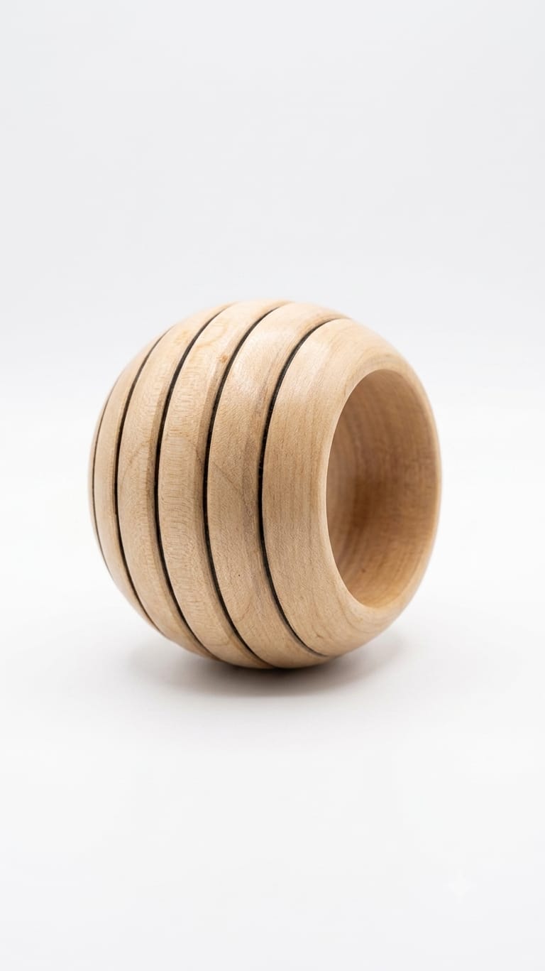 Handcrafted Grooved Spherical Wooden Bowl