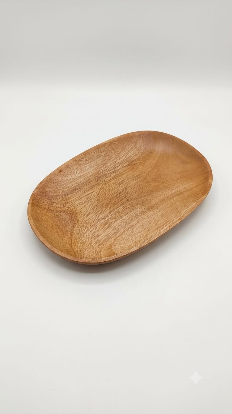 Handmade Wooden Oval Bowl - Minimalist Kitchen Platter