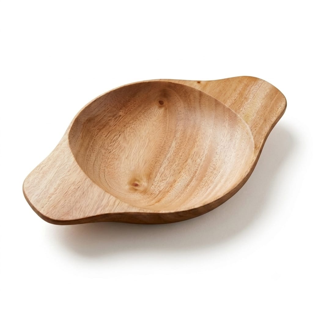 Deep Round Wooden Bowl, Winged Handle Snack Bowl