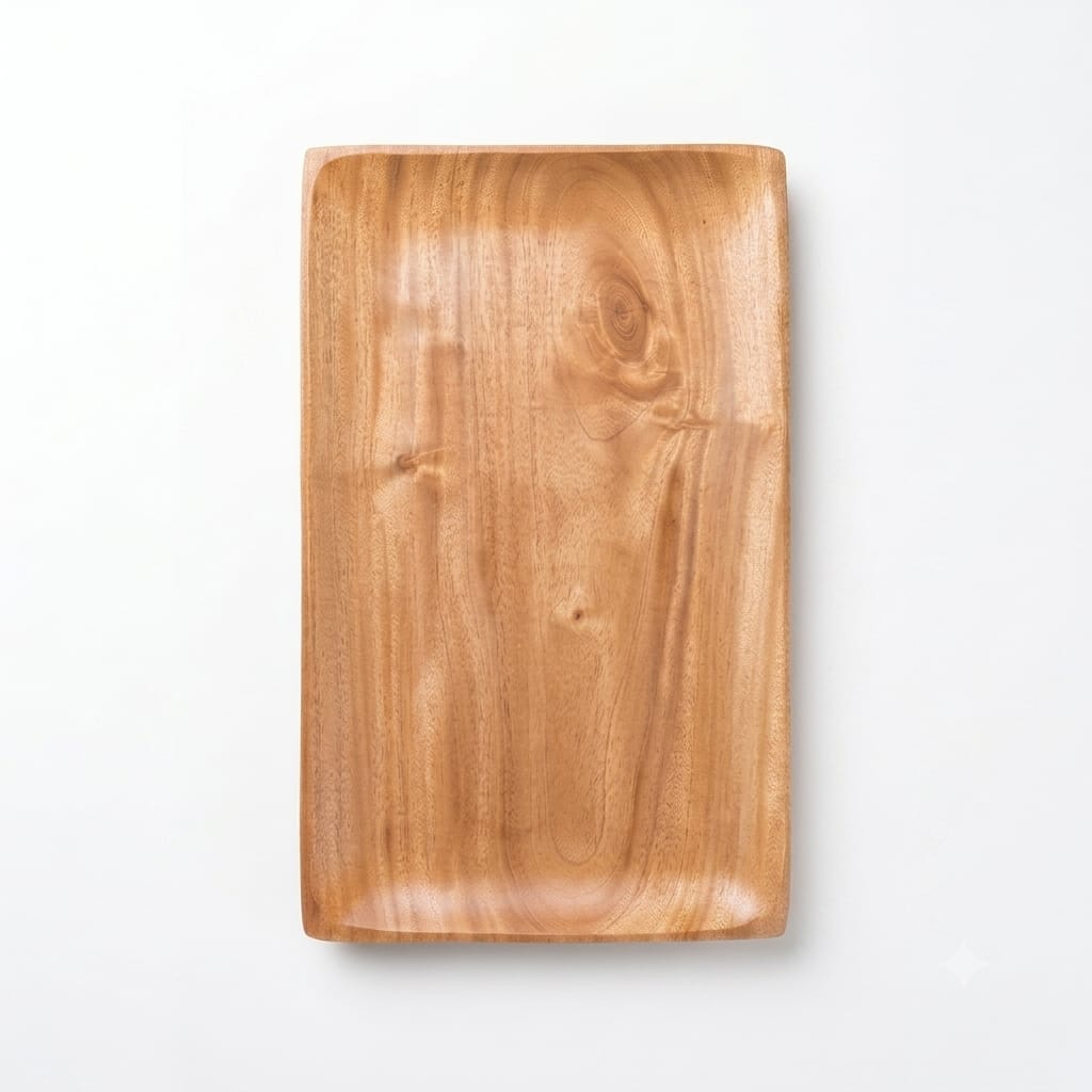 Premium Wood Serving Tray - Rectangular Shallow Lip Platter